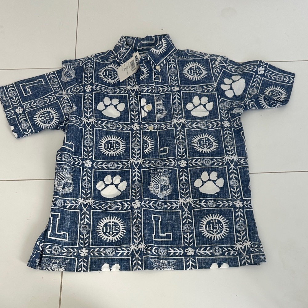 Reyn spooner Hawaii Kids Blue Patterned Shirt 10/12 NWT